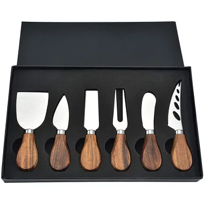 6-Piece Eco-Friendly Stainless Steel Cheese Knife Set with Bamboo Handles for Cheese Board