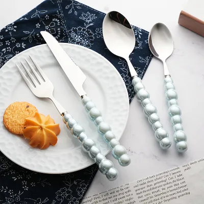 Utensil Set Durable Home Kitchen Eating Tableware Luxury Cutlery Set Modern Plastic Pearl Handle High Quality Stainless Steel
