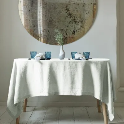 Customizable Wholesale French Chic Pure Linen Flounce Table Cloth Table Cover Stone Washed Solid Color Home Hotel