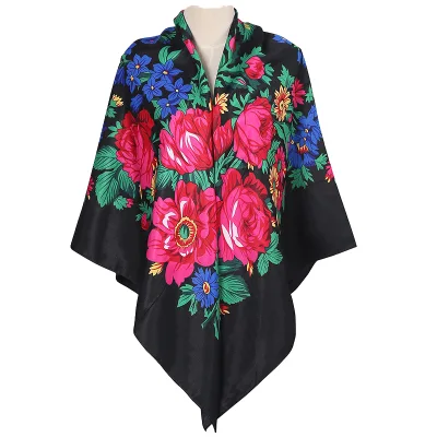 New Style Customized Size 110X110CM Breathable Acrylic Russian Print Floral Scarf Square Head Wrap for Women for Autumn