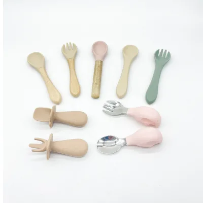 Toddler Feeding Utensils Reusable Kid Spork Baby Silicone Spoon Fork