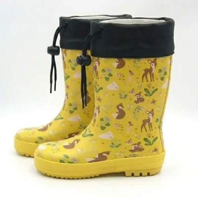 Adjustable Collar Wide Toe Box Rain Boots Kids Waterproof Barefoot Nature Rubber Wellington Boots for Children Wholesale