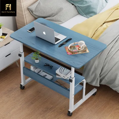 Modern Adjustable Height Mobile Wheels White Wooden Desk Movable Student Study Office Laptop Desk