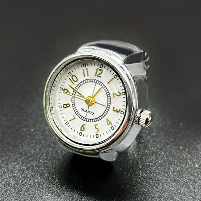 R.Gem. Mini Stainless Steel Round Elastic Finger Quartz Ring Watch for Women and Men