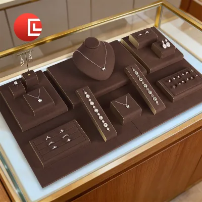 Premium Brown Luxury Microfiber Oval Jewelry Display Props Countertop Stands & Fixtures for Necklace Ring Bracelet Fine Jewelry