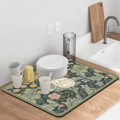 Kitchen Water Absorbent Tableware Mats Mat Non-slip Draining Placemat Dish Drying Pad Heat Resistant Counter Coffee Machine Mat