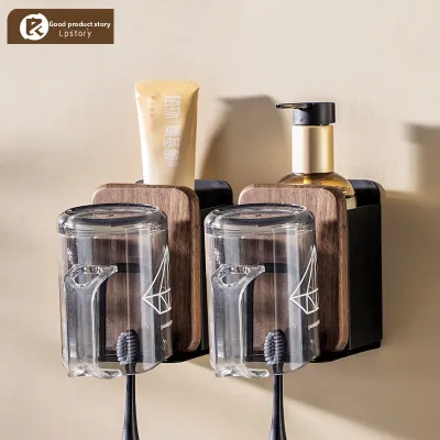 Self Adhesive Wall Mount Electric Toothbrush Holder Metal Wood Bathroom Toothpaste Organizer Cup Storage Space Saving