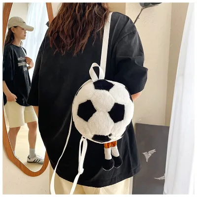 HECION Football Souvenirs Themed Soccer Popular Football Merchandise Cute Plush Football-shaped Backpack Plush Soccer Bag