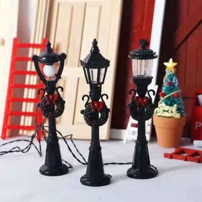 Christmas Dollhouse Miniature Black Street Lamp Light for Mini Courtyard Home Decor