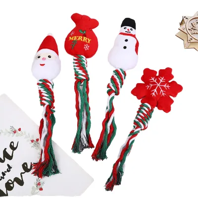 New Christmas Bite-resistant Felt Dog Training Chewing Wear Teeth Cleaning Cotton Rope Knot Plush Toys
