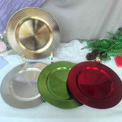 Multi Color Vertical Striped Plastic Charger Plates for Christmas Wedding Party Event Table Decor