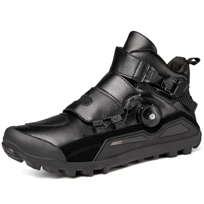 New Arrival High Quality Women's Motorbike Racing Shoes Anti-slip Quick Lace Buckle Men Black Ankle Motor Boots Big Size 35-47
