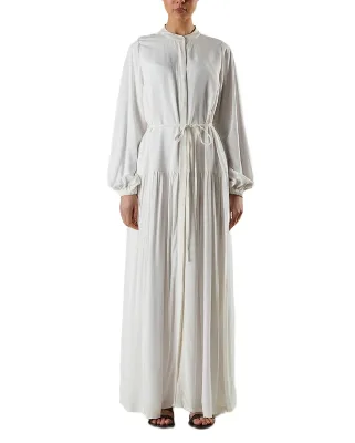 Custom MOQ50 Pcs Abaya Manufacturers White Drawstring-Waist Gathered Abaya Dress OEM/OEM Service Supplier