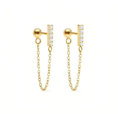 Custom Jewelry Stainless Steel Cubic Zirconia Chain Drop Earrings Waterproof Anti Tarnish Hypoallergenic Fashion Jewelry Premium