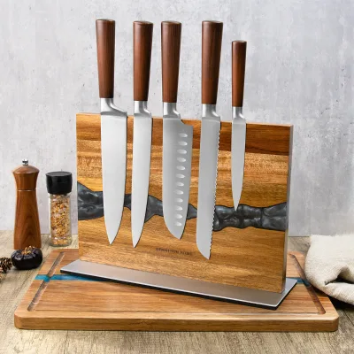 Acacia Wood Solid Wood Double-sided Knife Holder, Creative Resin Magnetic Knife Holder, Kitchen Tool Storage Rack