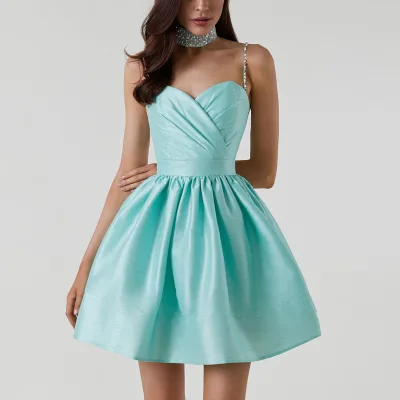 Ruched High Waist Sleeveless Backless Wedding Elegance Solid Colours Drill Encrusted Puffy Dress