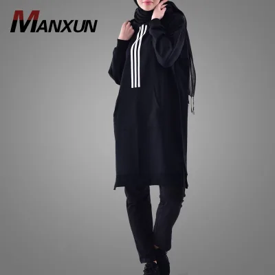 Factory Direct Selling Newest Muslim Top With Pant Simple Black Islamic Clothing High Quality Sport Style Cotton Tracksuit