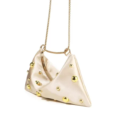 Fashionable Ladies Evening Bag with Geometric Pattern Polyester and Chain Decoration for Weddings and Dinners