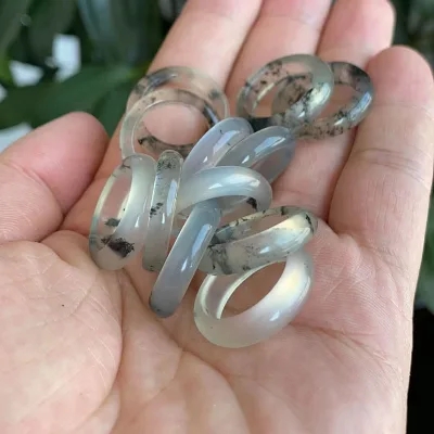 Nature Xiuyan Jade Ink Floating Flowers Jade Ring Natural 16-20mm Inner Diameter Crystal Ring Gemstone Stone Rings