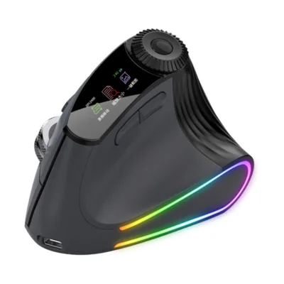 Wireless Tri-Mode Ergonomic Vertical Gaming Mouse Colorful Display 4800DPI Rechargeable 9 Buttons Speed Roller RGB Backlit