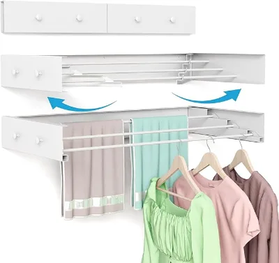 Modern Wall-Mounted Adjustable Foldable Space-Saving Plastic & Metal Clothes Drying Rack with Flexible Design