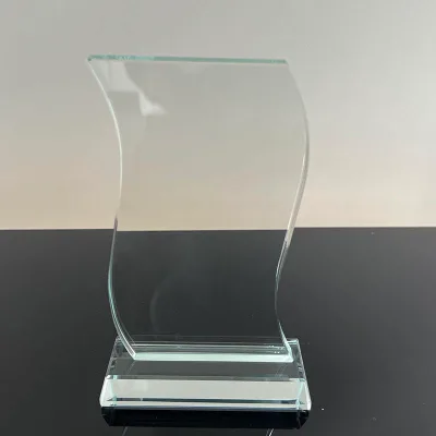 Custom Logo Blank Glass Awards Crystal Trophy Curved Optical Jade Glass Crystal Award