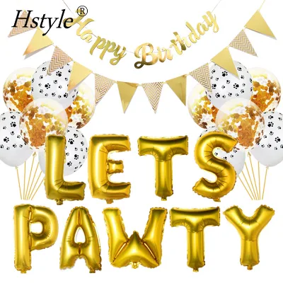 Happy Pet Birthday Party Kit Dog Birthday Party Supplies Silver Foil Balloons Banner Dog Birthday Hat Party Decoration ST443