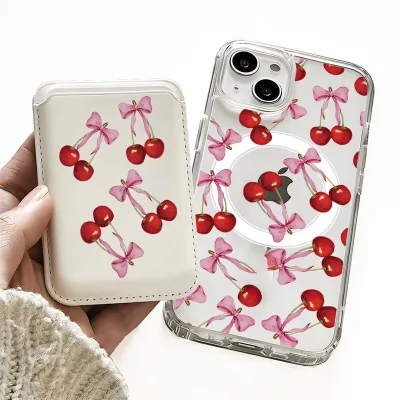 Magnetic Phone Case for Iphone 16 Shockproof Phone Case Cherry Soft Card Holder Bag Anti Drop Phone Cases