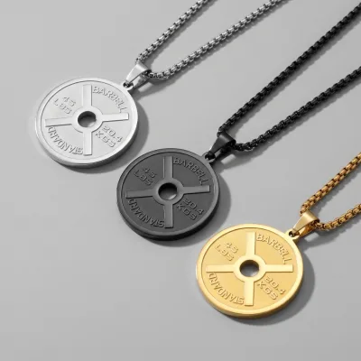Western Stainless Steel Sporty Fitness Barbell Necklace for Men and Women Inspirational Titanium Steel Pendant Jewelry Wholesale