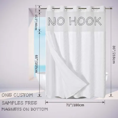 71" X 74" Hookless Shower Curtain, Double Layer Waterproof Washable Fabric Boho Bath No Hook Shower Curtain/