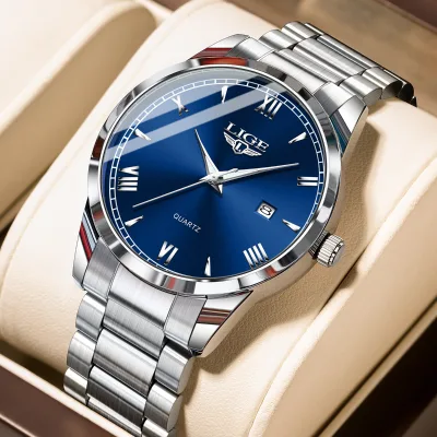 LIGE Fashion Men's Watch Roman Scale Minimalist Men's Famous Watch Night Glow Waterproof Trendy Watch Reloj Hombre