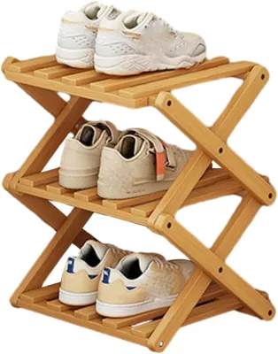 Free Standing Bamboo Shoe Rack Foldable Vertical Entryway Storage Organizer Installation-Free Closet Shelf Living Coat Stand