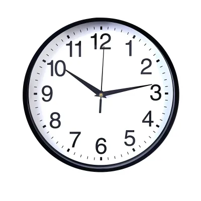 Customized Plastic Wall Clock with Different Sizes of Quartz Movement, Featuring Simple Digital Hour Hands and Round Clockface.