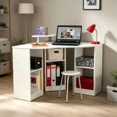 Space Optimizing 83.4cm H 94cm W 3 Storage Niches Adjustable Shelves Office Computer Desk for Corner Bedroom Study Use