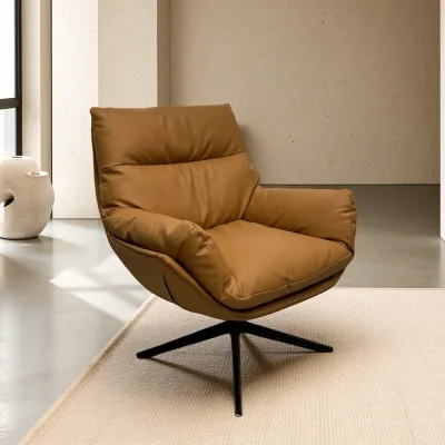 Designer Luxury Single Leather Sofa Chair Modern Living Room Leisure Chair Balcony Lazy Recliner Rotating Home Furniture