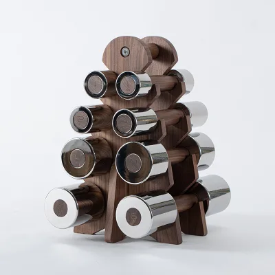 Elegant Stainless Steel Walnut Wood Integrated Dumbbell Set for Commercial Space Bulk Procurement