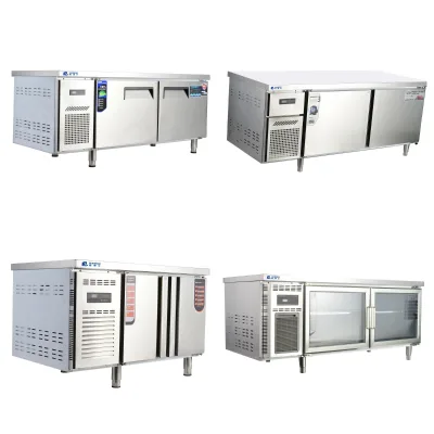Single and Double Temperature Cool Sandwich Prep Table Fridge with 2 Doors for Restaurant Kitchen Under Table Refrigerator