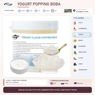 Yogurt Popping Boba 1.2kgx12 Carton Creamy Tangy Topping for Bubble Tea Smoothies and Fruit Parfaits