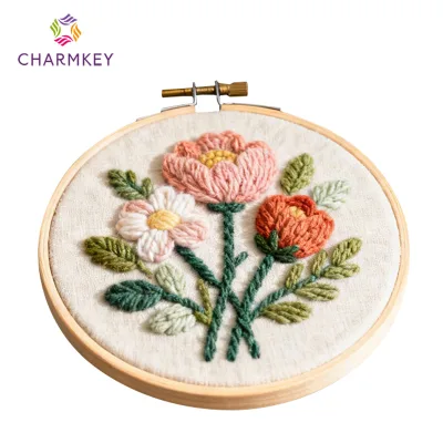 Original Hand Punch Needle Kit DIY Material Package Cartoon Plant Hummingbird Flower Fabric Kit Creative Simple Christmas