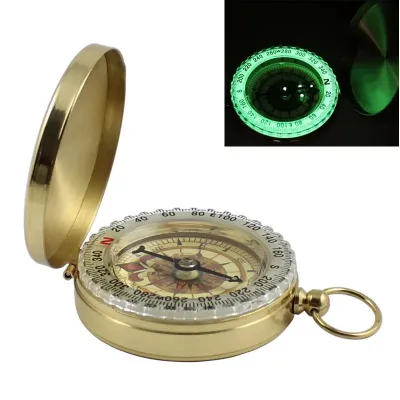 Metal Mini Pure Copper Compass Outdoor Mountaineering Multi-Function Luminous Car Retro Flip Compasses