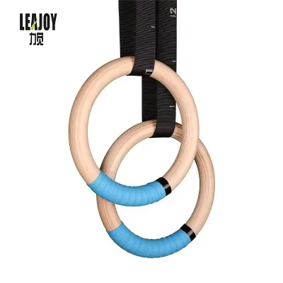 Double Circle Wood Gymnastics Rings With Adjust Straps and Exercise Body Workout Rings