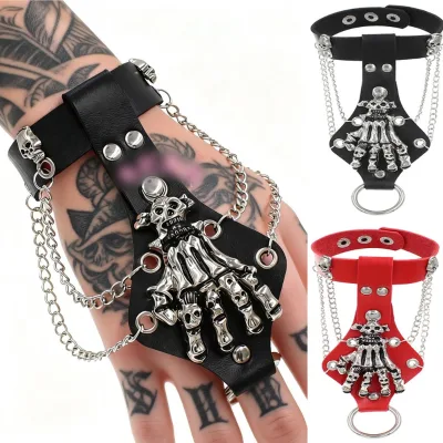HW Punk Rivet Skull Men's Bracelet Trendy Fashionable Unique Exaggerated Retro Gothic Wristband Cross Border Men's Jewelry