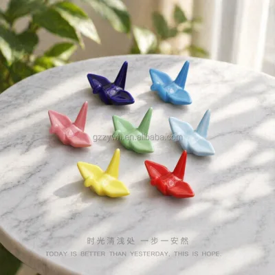 Origami Crane Design Cute Ceramic Chopstick Rest with Colorful Origami Crane Shaped Look