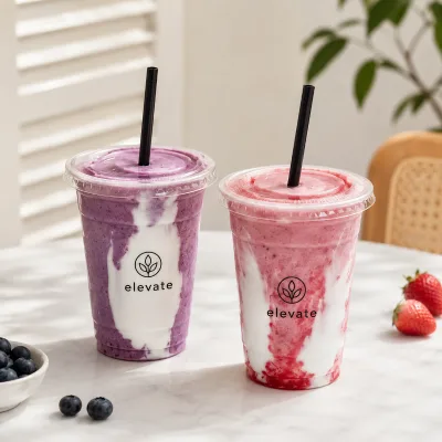 Recyclable Clear PET Cold Cups with Flat Lids in 10oz 12oz 16oz for Pour-Over Filter Coffee and Iced Drinks Service