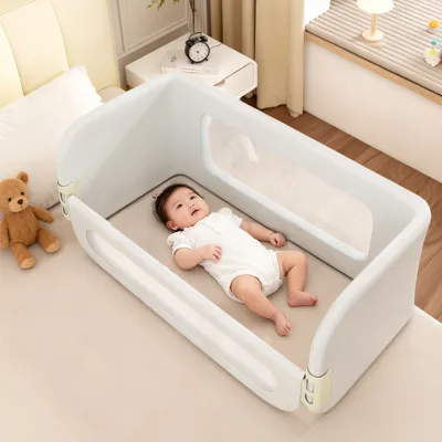 Factory Direct Metal Frame Non-Toxic Soft Rounded Edges Bedside Co-Sleeper Baby Bassinet Foldable Toddler Bed Rail
