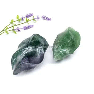 Wholesale Natural Crystal Carved Green Fluorite Flame Hand Made rainbow Fluorite Flame Free Form for Home Decoration