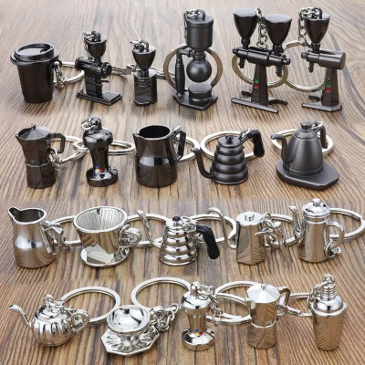 Pendant Business American Style Indi Kay Quartet Mini Moka Pot Zinc Alloy Keychain 3D Coffee Cup Coffee Appliance Car