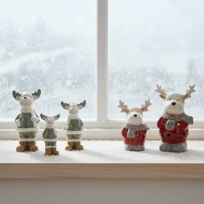 Mini Christmas Family Animals Ceramic Ornaments Creative Home Christmas Decoration Gift