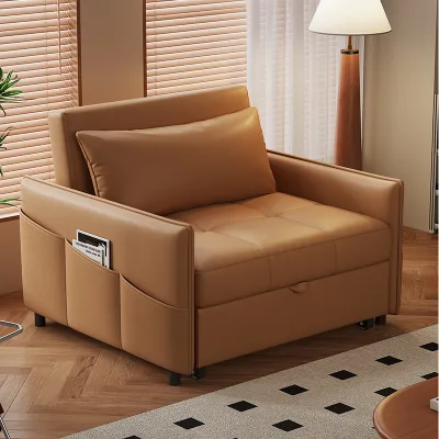 Modern Multi-Functional Leather Sofa Bed Minimalist Pull-Out Folding Design for Small Apartment Balconies Living Room Casual Net