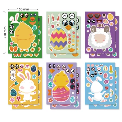 GF Kids DIY Cartoon Easter Stickers Self Adhesive Stickers Cute Rabbit & Egg Creative Custom Stickers Kindergarten Stickers
